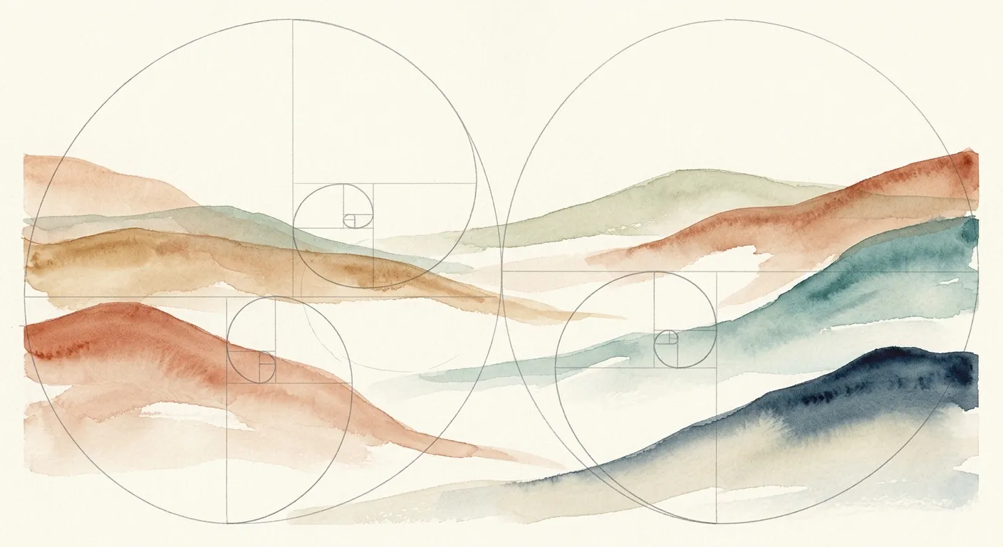 Watercolor of layered hills and water meeting under a soft sky