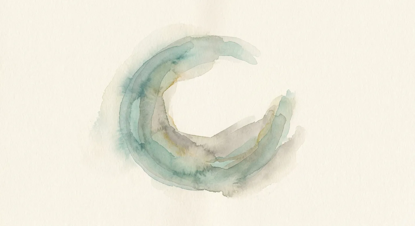 Watercolor ring in cool blue tones evoking a contained, protected space